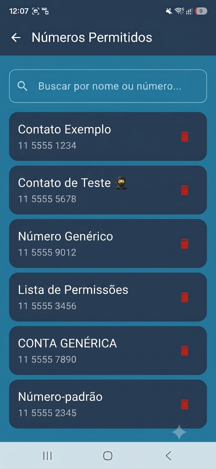 Tela de contatos permitidos